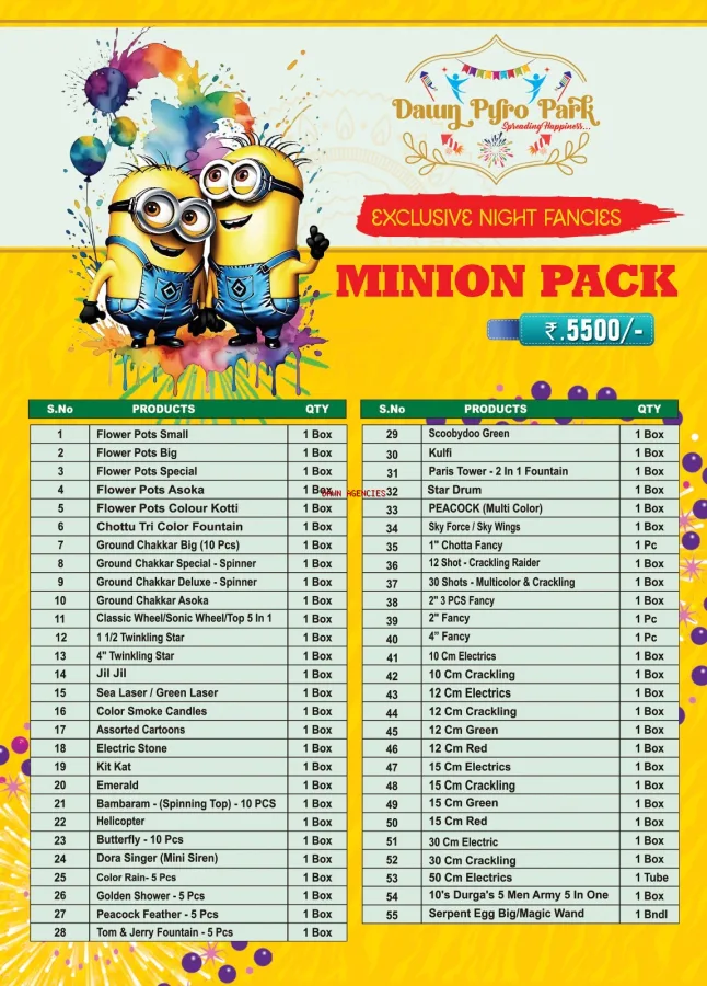 5500 Rs. Minions Pack (55 Items) / Only Night Items